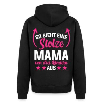 So Sieht Eine Stolze Mama Von Drei Kindern Aus - Unisex Premium Bio Zip Hoodie - Schwarz - Hinten - Nico (187cm)