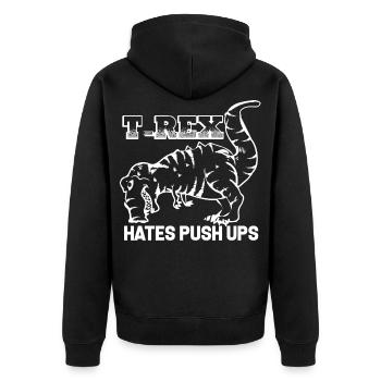 t-rex tyranno saurus liegestütze mag keine push up - Unisex Premium Bio Zip Hoodie - Schwarz - Hinten - Nico (187cm)