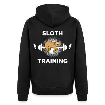 sloth running training club running jogging lazy - Unisex Premium Organic Zip Hoodie - black - Back - Nico (187cm)