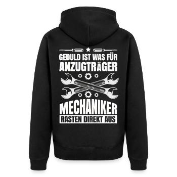Mechaniker - Unisex Premium Bio Zip Hoodie - Schwarz - Hinten - Nico (187cm)