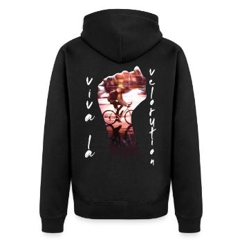 Viva La Velorution Radfahrer Klimaschutz Protest - Unisex Premium Bio Zip Hoodie - Schwarz - Hinten - Nico (187cm)