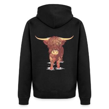 Scottish Highland Cattle Cow Cows Muh Calf - Unisex Premium Organic Zip Hoodie - black - Back - Nico (187cm)