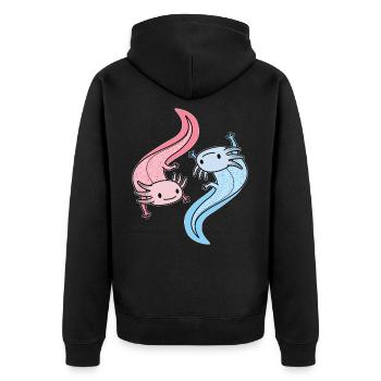 Axolotl Yin Yang Kawaii Mexikanisches Fischtier - Unisex Premium Bio Zip Hoodie - Schwarz - Hinten - Nico (187cm)
