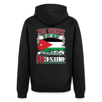 The voices in my head Palestine - Unisex Premium Organic Zip Hoodie - black - Back - Nico (187cm)