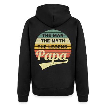 Papa Vatertag Vintage Myth Legend Spruch Retro - Unisex Premium Bio Zip Hoodie - Schwarz - Hinten - Nico (187cm)