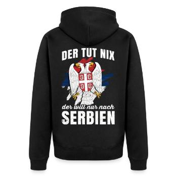 Serbien Jugo Geschenk Belgrad Serbia Wappen Srbija - Unisex Premium Bio Zip Hoodie - Schwarz - Hinten - Nico (187cm)