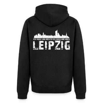 Leipzig Leipziger Spruch Urlaub - Unisex Premium Bio Zip Hoodie - Schwarz - Hinten - Nico (187cm)