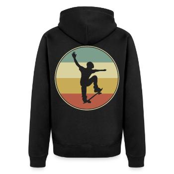 Retro Skater Cool Skateboard Boys Gift - Unisex Premium Organic Zip Hoodie - black - Back - Nico (187cm)