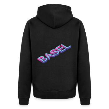 Basel - Unisex Premium Bio Zip Hoodie - Schwarz - Hinten - Nico (187cm)