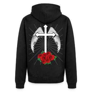 Himmlisches Kreuz Kreuze Jesus Gott Engelsflügel - Unisex Premium Bio Zip Hoodie - Schwarz - Hinten - Nico (187cm)