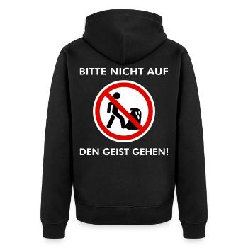 Bitte nicht auf den Geist gehen - Unisex Premium Bio Zip Hoodie - Schwarz - Hinten - Nico (187cm)