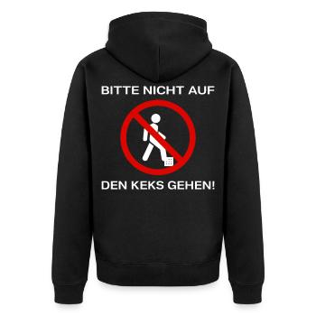Bitte nicht auf den Keks gehen - Unisex Premium Bio Zip Hoodie - Schwarz - Hinten - Nico (187cm)