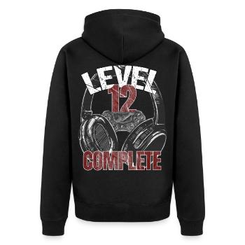 Level 12 complete gamer zocker Geburtstags Spruch - Unisex Premium Bio Zip Hoodie - Schwarz - Hinten - Nico (187cm)
