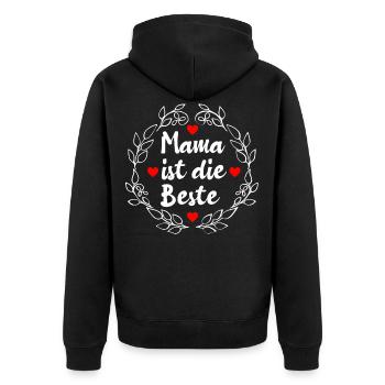 Mama ist die Beste - Unisex Premium Bio Zip Hoodie - Schwarz - Hinten - Nico (187cm)