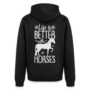 Das Leben Ist Besser Mit Pferden - Unisex Premium Bio Zip Hoodie - Schwarz - Hinten - Nico (187cm)
