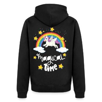 Einhorn Unicorns Magical time Ich will ein Einhorn - Unisex Premium Bio Zip Hoodie - Schwarz - Hinten - Nico (187cm)