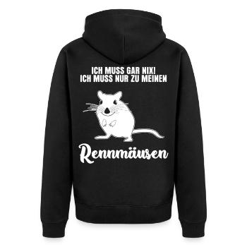 Rennmaus Spruch - Unisex Premium Bio Zip Hoodie - Schwarz - Hinten - Nico (187cm)
