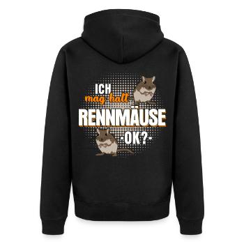 Rennmaus Rennmäuse Gerbil Spruch - Unisex Premium Bio Zip Hoodie - Schwarz - Hinten - Nico (187cm)