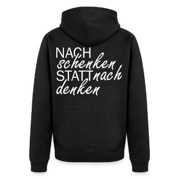 nachschenken statt nachdenken - Unisex Premium Bio Zip Hoodie - Schwarz - Hinten - Nico (187cm)