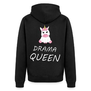 Einhorn Unicorn Drama Queen witziges Geschenk - Unisex Premium Bio Zip Hoodie - Schwarz - Hinten - Nico (187cm)