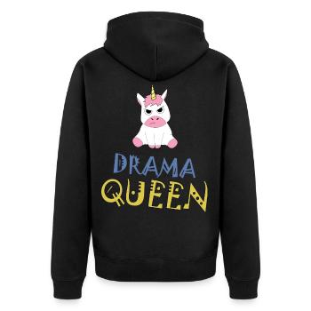 Einhorn Unicorn Drama Queen witziges Geschenk - Unisex Premium Bio Zip Hoodie - Schwarz - Hinten - Nico (187cm)