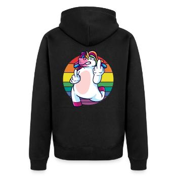 Funny unicorn saying about unicorns! - Unisex Premium Organic Zip Hoodie - black - Back - Nico (187cm)