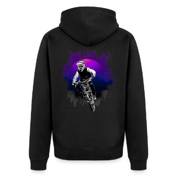 Mountain Biker / MTB Downhill Fahrrad geschenk - Unisex Premium Bio Zip Hoodie - Schwarz - Hinten - Nico (187cm)
