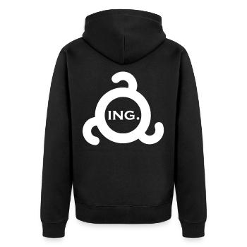 ing. Ingush white - Unisex Premium Bio Zip Hoodie - Schwarz - Hinten - Nico (187cm)