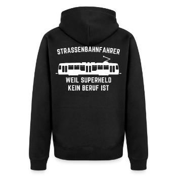 Strassenbahnfahrer Tramfahrer Trambahn Geschenk - Unisex Premium Bio Zip Hoodie - Schwarz - Hinten - Nico (187cm)