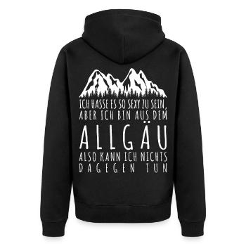 Allgäu Allgäuer Spruch lustig - Unisex Premium Bio Zip Hoodie - Schwarz - Hinten - Nico (187cm)