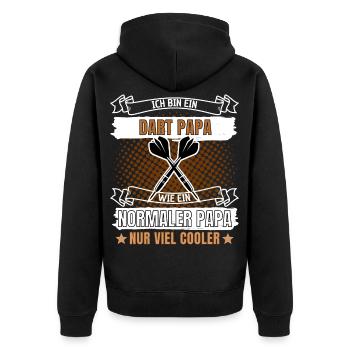 ICH BIN EIN DART PAPA - DARTS SPIELER DART SPRUCH - Unisex Premium Bio Zip Hoodie - Schwarz - Hinten - Nico (187cm)