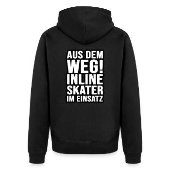 Aus dem Weg! Inline Skater im Einsatz! - Unisex Premium Bio Zip Hoodie - Schwarz - Hinten - Nico (187cm)