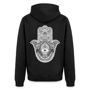 Hamsa Hand Talisman Symbol für Glück und Liebe - Unisex Premium Bio Zip Hoodie - Schwarz - Hinten - Nico (187cm)