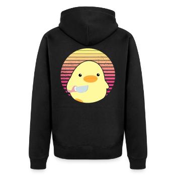 Ente mit Messer Meme Lustiger Spruch Vintage Sonne - Unisex Premium Bio Zip Hoodie - Schwarz - Hinten - Nico (187cm)