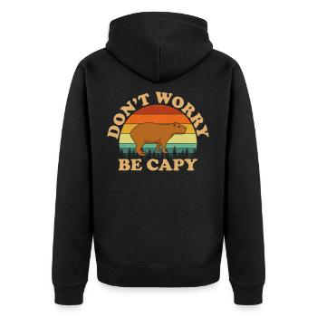 don't worry be capy, capybara - Unisex Premium Organic Zip Hoodie - black - Back - Nico (187cm)