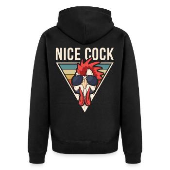 Nice Cock Hahn Vintage Retro Lustig Frech Spruch - Unisex Premium Bio Zip Hoodie - Schwarz - Hinten - Nico (187cm)