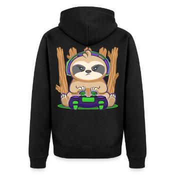 Gamer Faultier Zocker Gaming Video Game Computer - Unisex Premium Bio Zip Hoodie - Schwarz - Hinten - Nico (187cm)