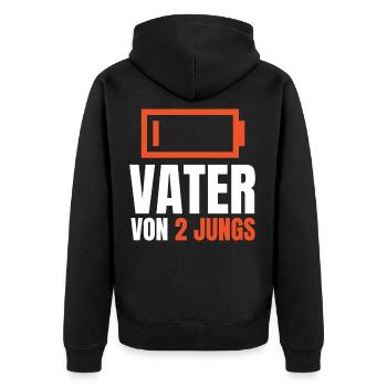 VATER VON 2 JUNGS - Batterie Akku leer Vatertag - Unisex Premium Bio Zip Hoodie - Schwarz - Hinten - Nico (187cm)
