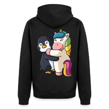 Pinguin und Einhorn niedliche Tiere knuddeln - Unisex Premium Bio Zip Hoodie - Schwarz - Hinten - Nico (187cm)