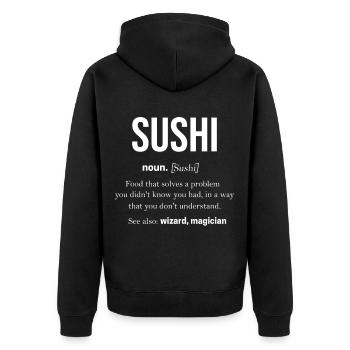Sushi Essen Japan Maki Nigiri Kawaii Miso Fisch - Unisex Premium Bio Zip Hoodie - Schwarz - Hinten - Nico (187cm)