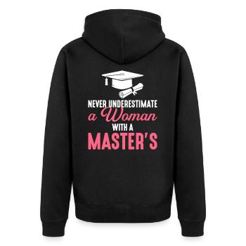 never underestimate a woman with a master, graduating - Unisex Premium Organic Zip Hoodie - black - Back - Nico (187cm)