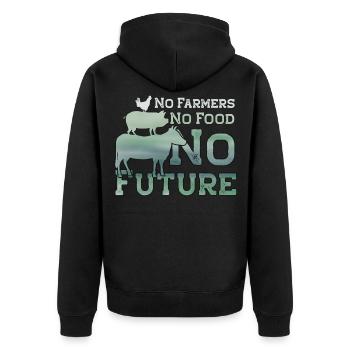 No Farmers No Food No Future Traktor - Unisex Premium Bio Zip Hoodie - Schwarz - Hinten - Nico (187cm)