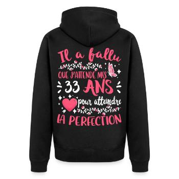 Anniv 33 ans Anniversaire Humour - Veste à capuche bio Premium Unisexe - noir - Dos - Nico (187cm)