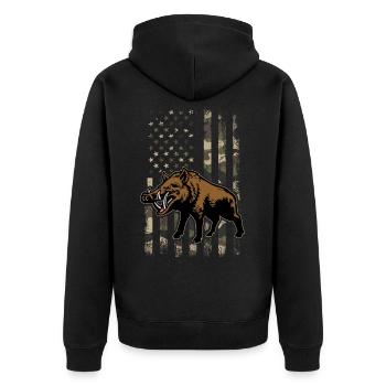Hog Hunting American Flag, boar hunting - Unisex Premium Bio Zip Hoodie - Schwarz - Hinten - Nico (187cm)