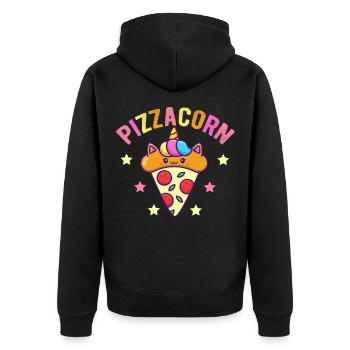 Pizzakorn - Unisex Premium Bio Zip Hoodie - Schwarz - Hinten - Nico (187cm)