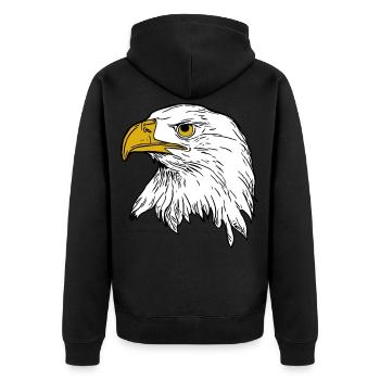 Adler Aufdruck Vogel Tiermotiv Tiergesicht - Unisex Premium Bio Zip Hoodie - Schwarz - Hinten - Nico (187cm)