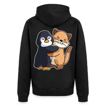 Penguin Cat cute Hug Cuddle Animals - Unisex Premium Organic Zip Hoodie - black - Back - Nico (187cm)