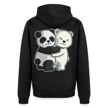 Panda Eisbär Liebe niedliche Tiere knuddeln - Unisex Premium Bio Zip Hoodie - Schwarz - Hinten - Nico (187cm)