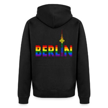 Berlin - Berliner Bär - I Love Berlin - Gay Pride - Unisex Premium Bio Zip Hoodie - Schwarz - Hinten - Nico (187cm)