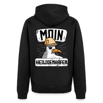 Moin Heiligenhafen Möwe Souvenir - Unisex Premium Bio Zip Hoodie - Schwarz - Hinten - Nico (187cm)